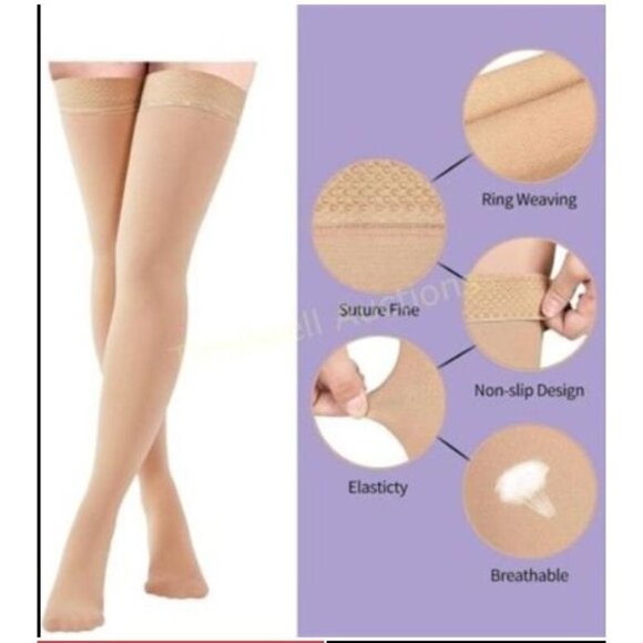 Compression Socks Thigh High M Quality Fabric Comfortable Breathable 20-30mmHg - Picture 2 of 5
